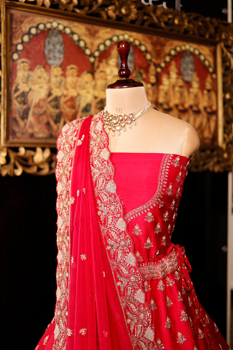 Designer Pink Raw Silk Bridal Lehenga