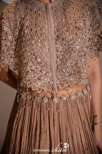 Designer Brown Crepe Silk Party Wear Crop Top