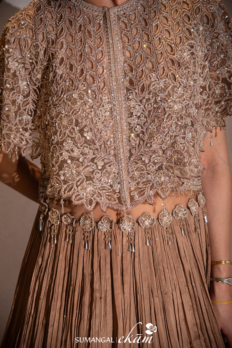 Designer Brown Crepe Silk Party Wear Crop Top