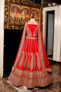 Designer Red Raw Silk Bridal Lehenga
