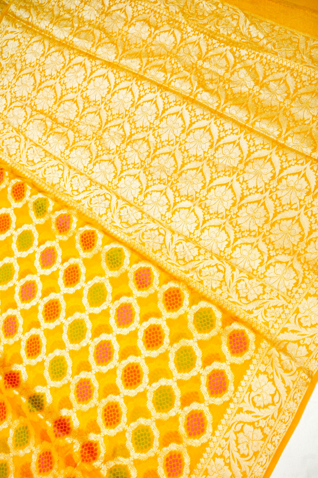 Handwoven Yellow Banarasi Khaddi Georgette Saree