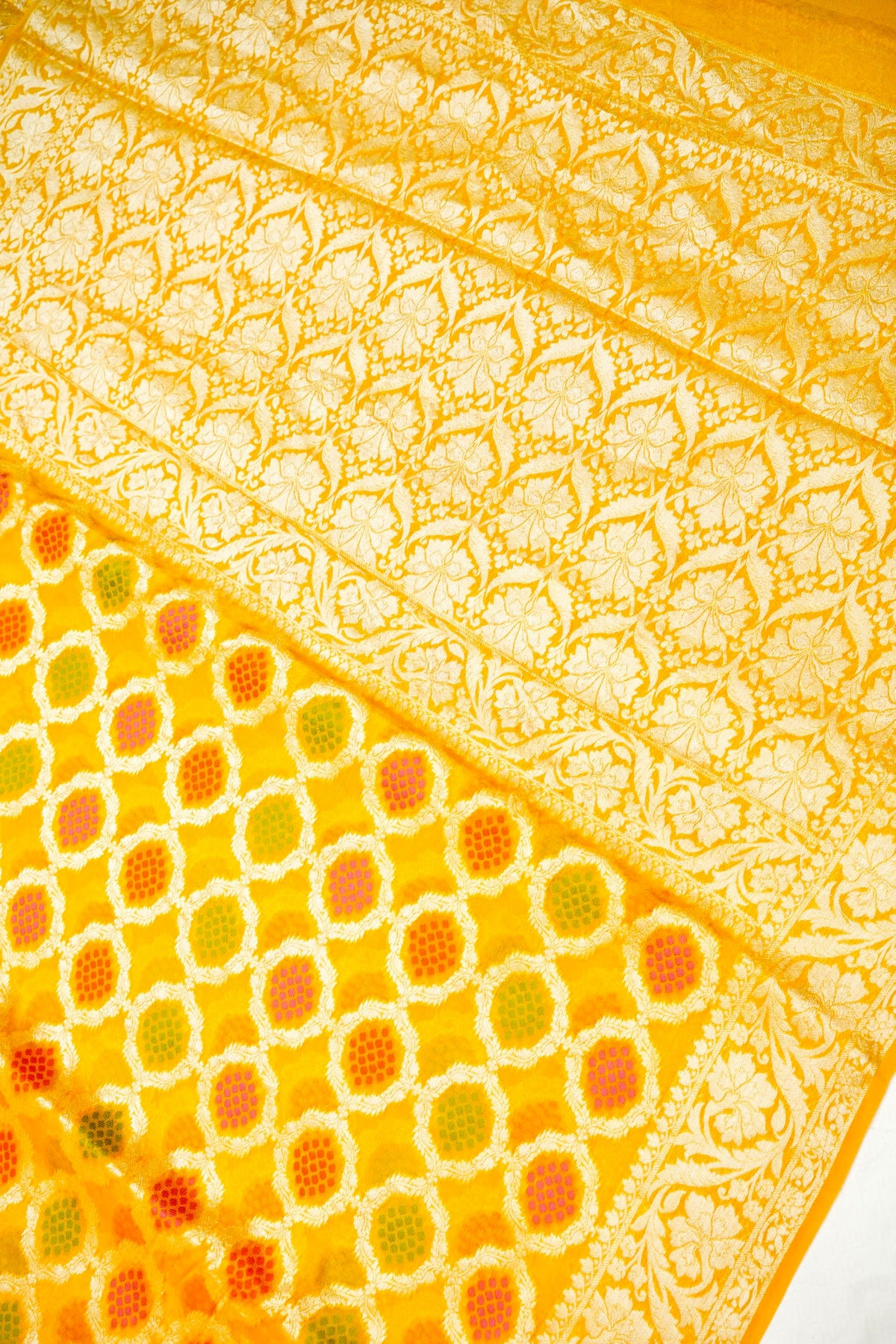 Handwoven Yellow Banarasi Khaddi Georgette Saree