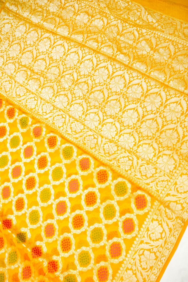 Handwoven Yellow Banarasi Khaddi Georgette Saree