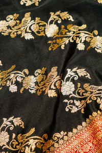 Handwoven Black Banarasi Crepe Silk Saree