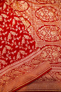 Handwoven Red Banarasi Crepe Khaddi Silk Saree