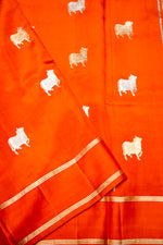 Handwoven Orange Motifs Banarasi Katan Silk Saree
