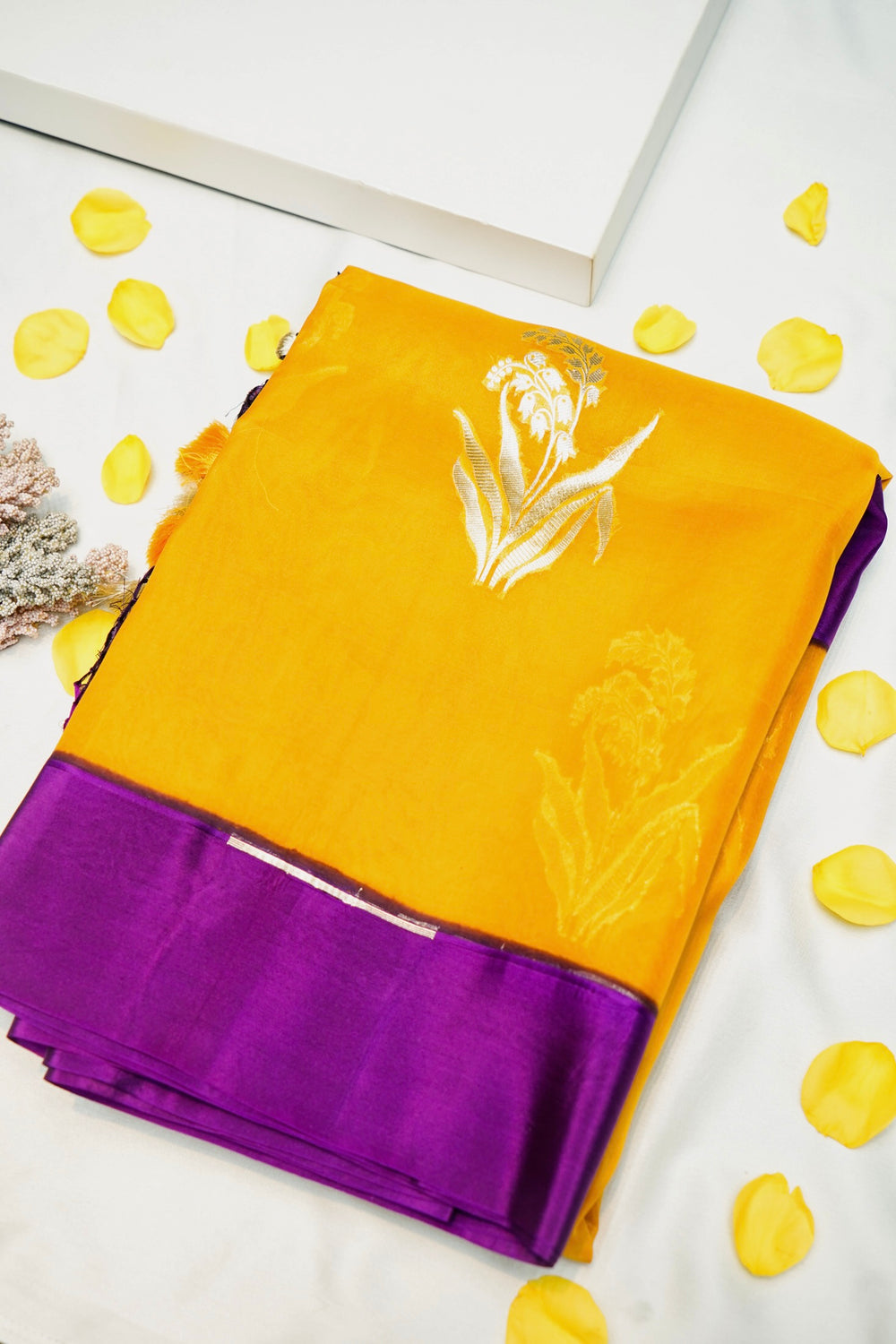 Handwoven Yellow Banarasi Organza Saree