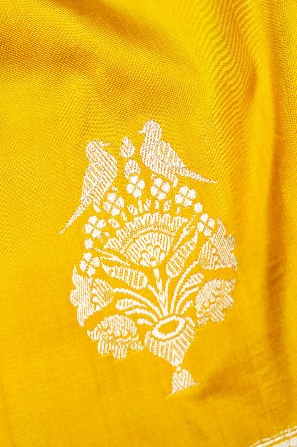 Handwoven Mustard Yellow Banarasi Katan Silk Saree