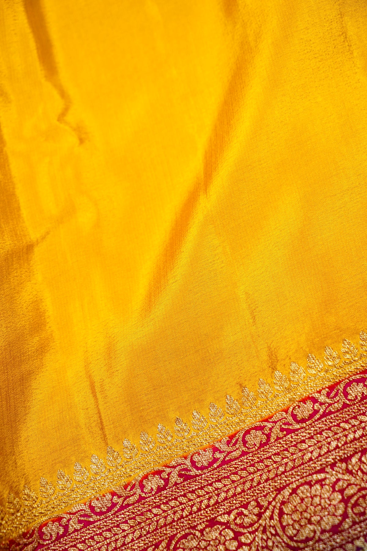 Handwoven Mustard Yellow Banarasi Crepe Silk Saree