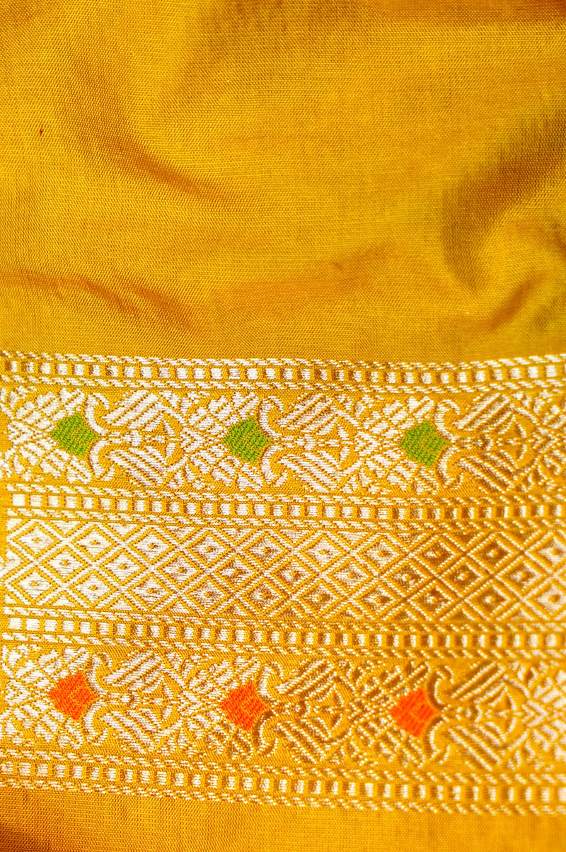 Handwoven Yellow Meenakari Banarasi Katan Silk Saree