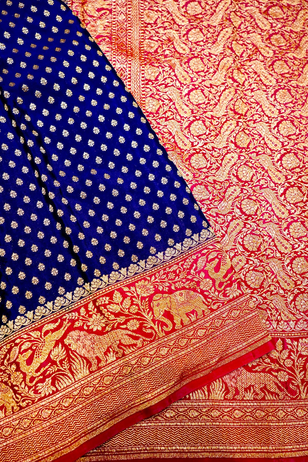 Handwoven Navy Blue Banarasi Crepe Khaddi Silk Saree
