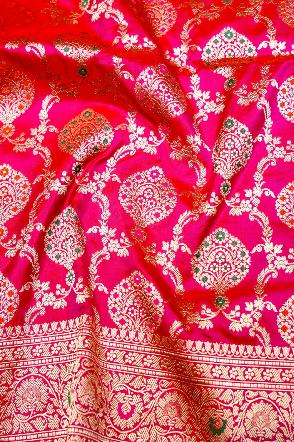 Handwoven Hot Pink Meenakari Kadhwa Banarasi Katan Silk Saree