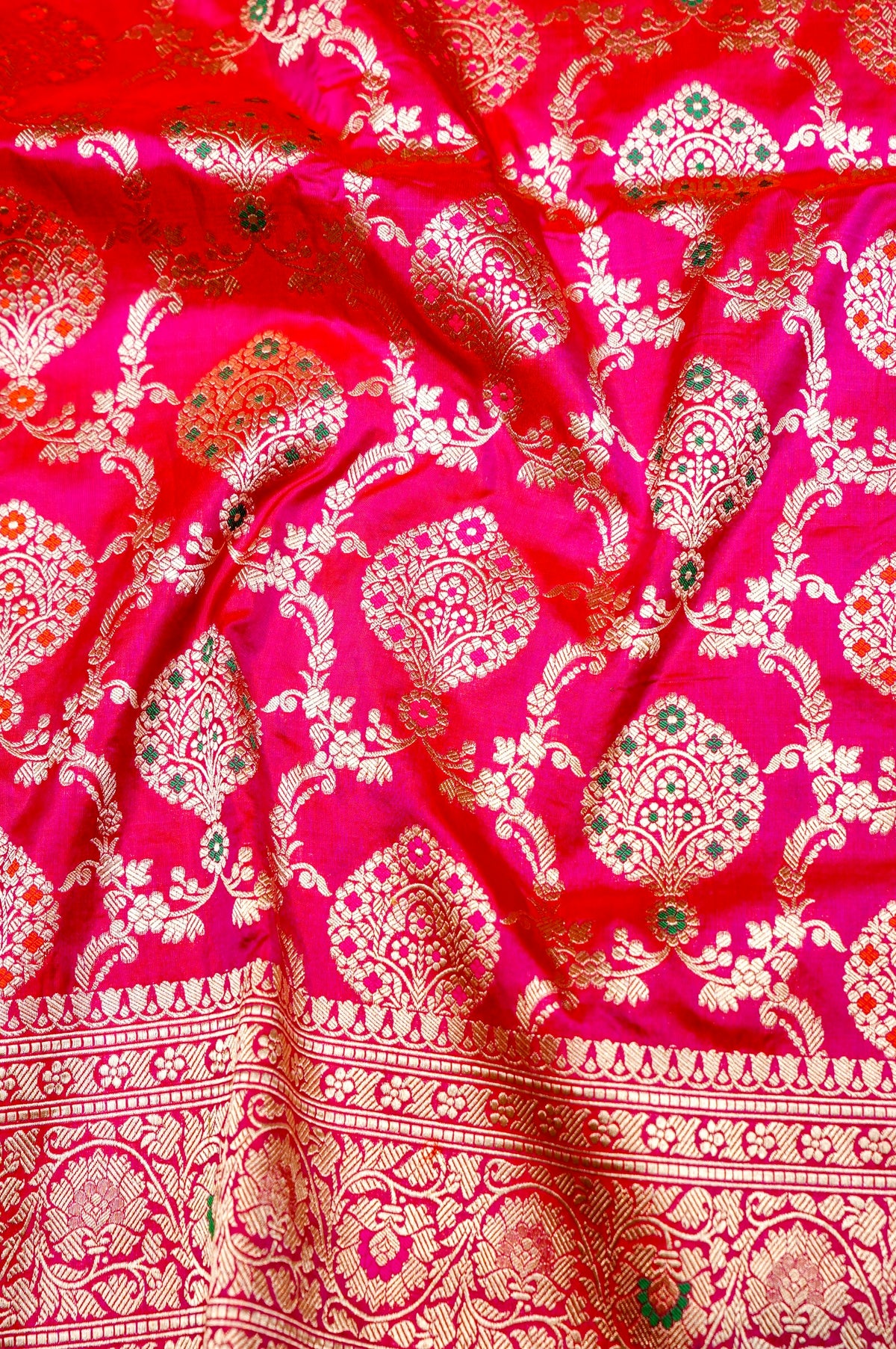 Handwoven Hot Pink Meenakari Kadhwa Banarasi Katan Silk Saree