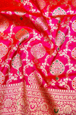 Handwoven Hot Pink Meenakari Kadhwa Banarasi Katan Silk Saree