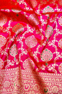 Handwoven Hot Pink Meenakari Kadhwa Banarasi Katan Silk Saree