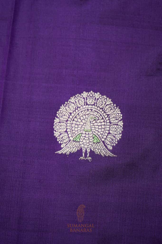 Handwoven Purple Motif Banarasi Katan Silk Saree