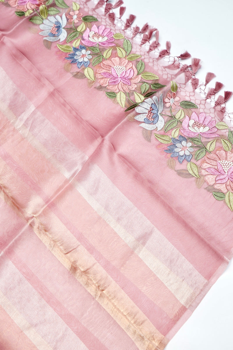 Designer Onion Pink Organza Silk Suit