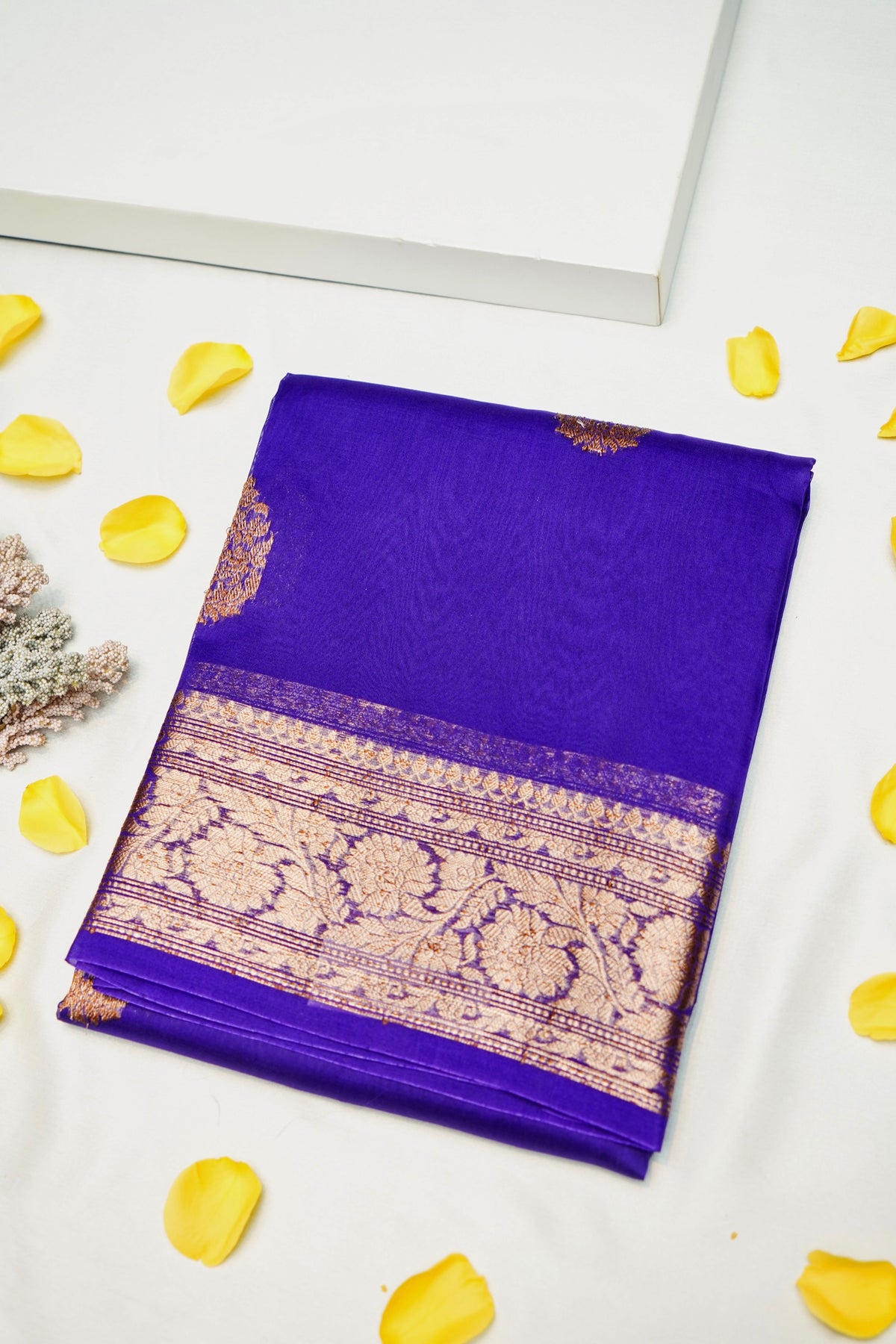 Handwoven Purple Banarasi Kora Silk Saree