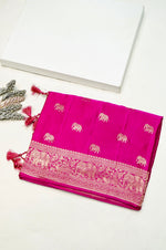 Handwoven Rani Pink Motif Banarasi Mashru Silk Saree
