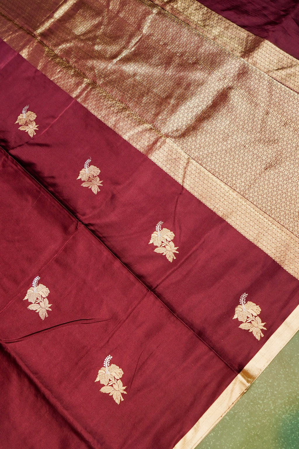 Handwoven Maroon Banarasi Mashru Katan Saree