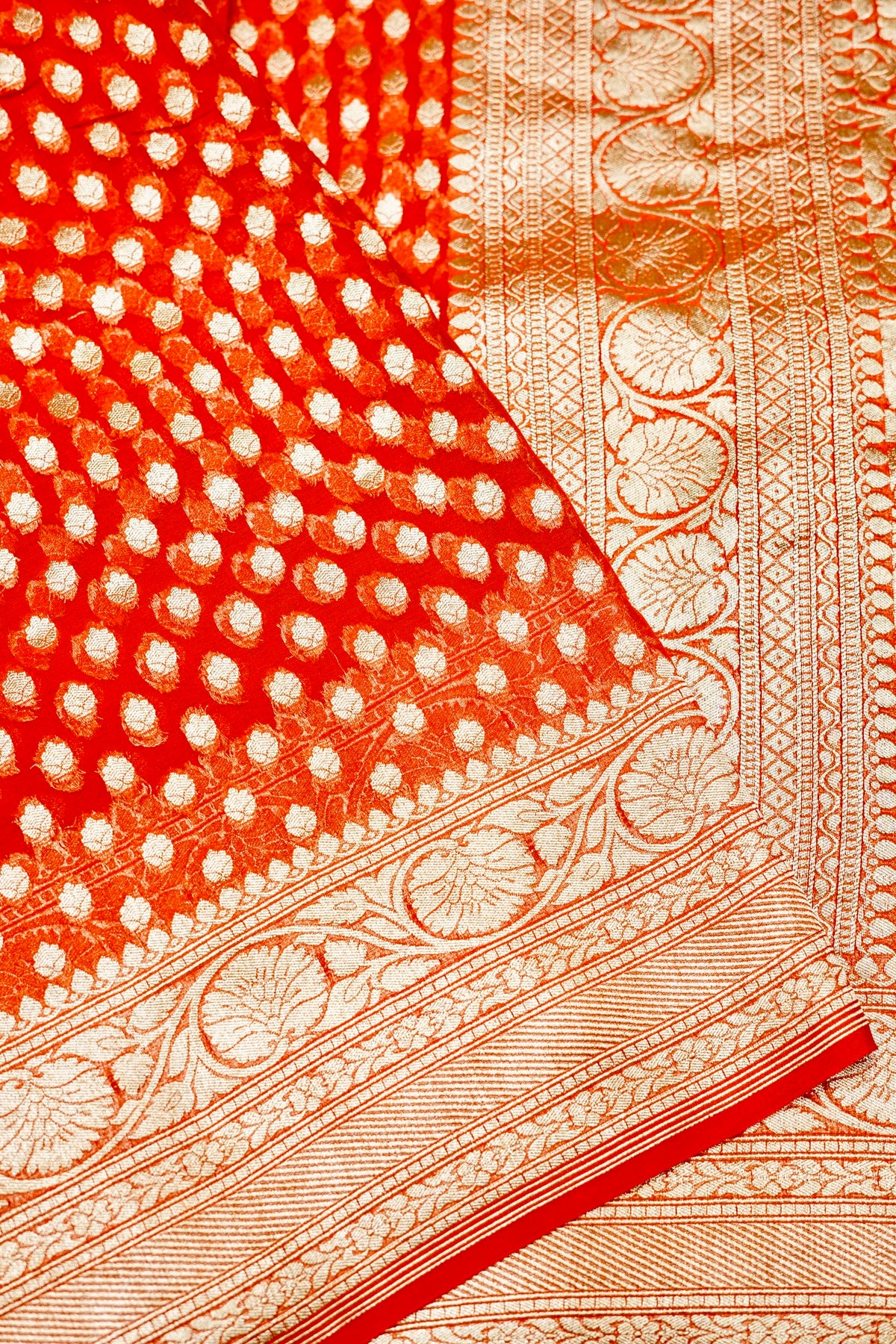 Handwoven Rust Orange Banarasi Khaddi Georgette Saree