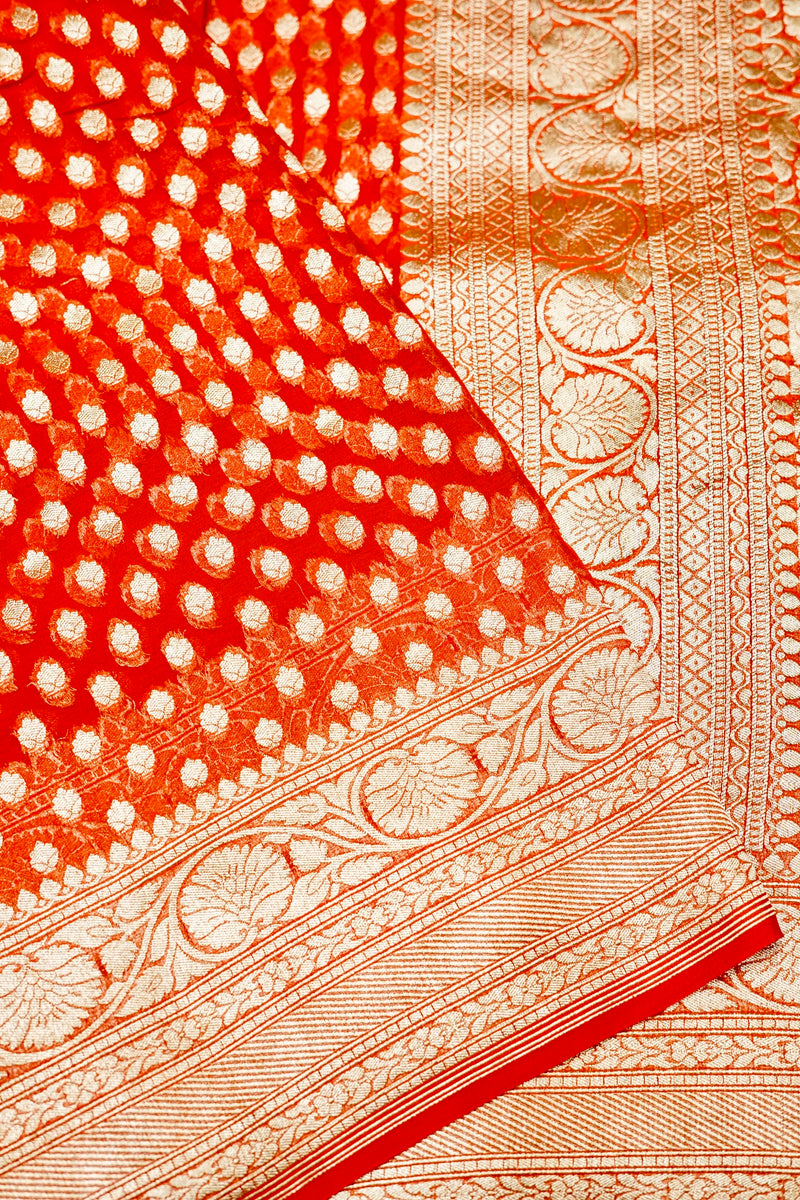 Handwoven Rust Orange Banarasi Khaddi Georgette Saree