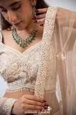 Designer Peach Net Party Wear Lehenga