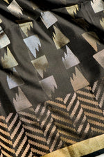Handwoven Dark Grey Banarasi Soft Silk Saree