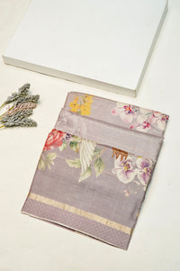 Handwoven Grey Motif Banarasi Soft Silk Saree