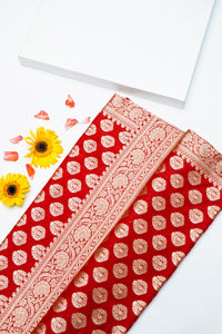 Handwoven Red Kadhwa Banarasi Katan Silk Saree