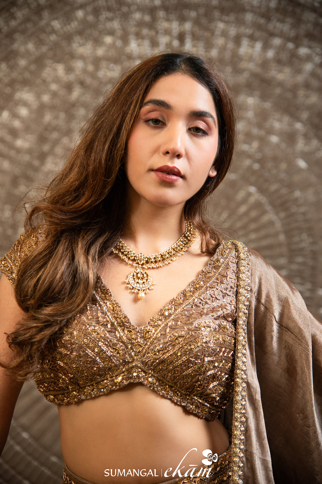 Designer Golden Silver Tissue Silk Party Wear Lehenga