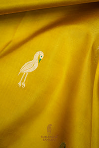 Handwoven Yellow Motif Banarasi Katan Silk Saree