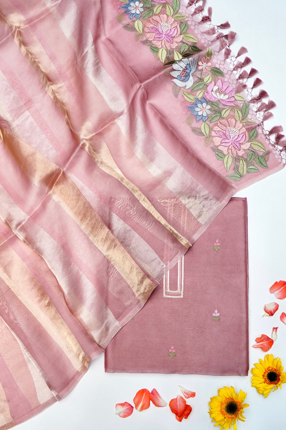 Designer Onion Pink Organza Silk Suit