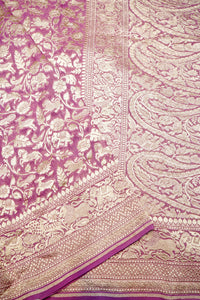 Handwoven Onion Pink Banarasi Khaddi Georgette Saree