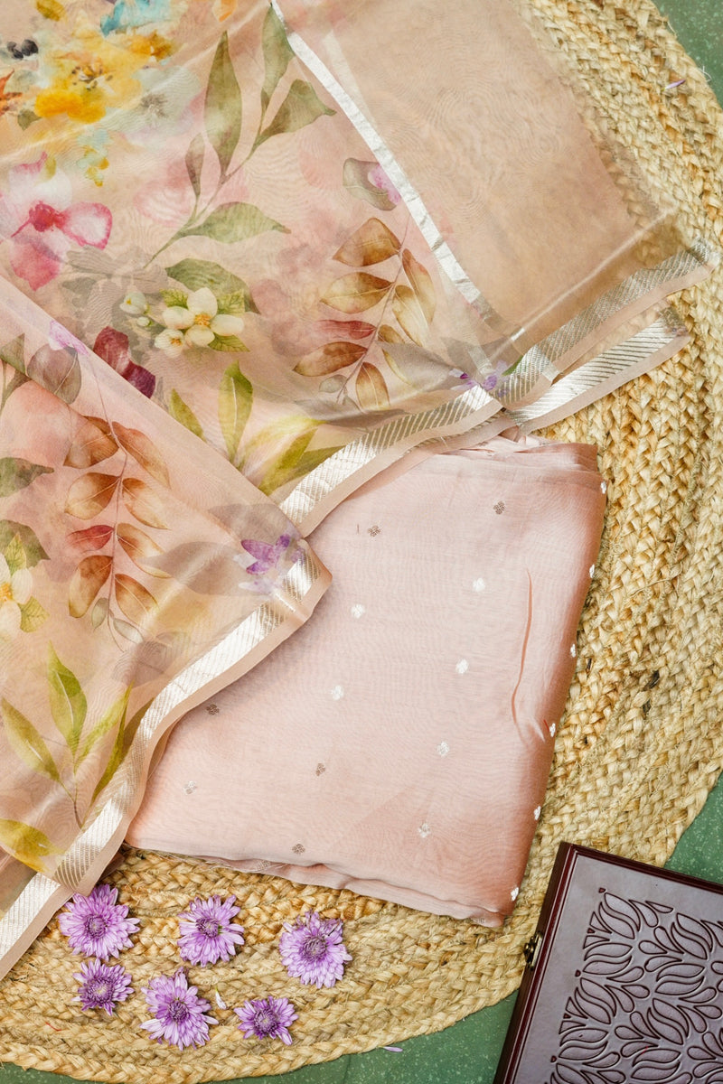 Designer Peach Moonga Silk Suit