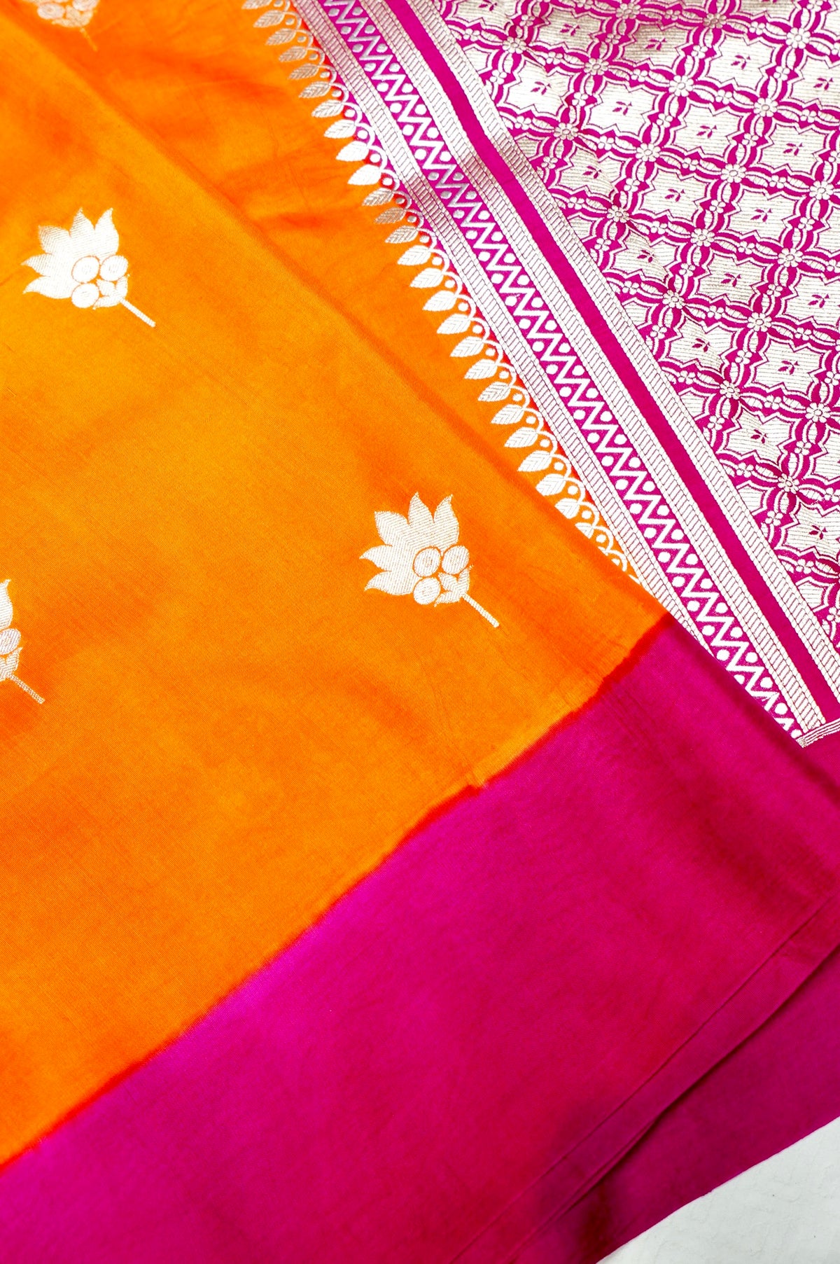 Handwoven Orange Banarasi Moonga Silk Saree