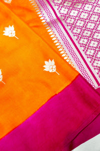 Handwoven Orange Banarasi Moonga Silk Saree