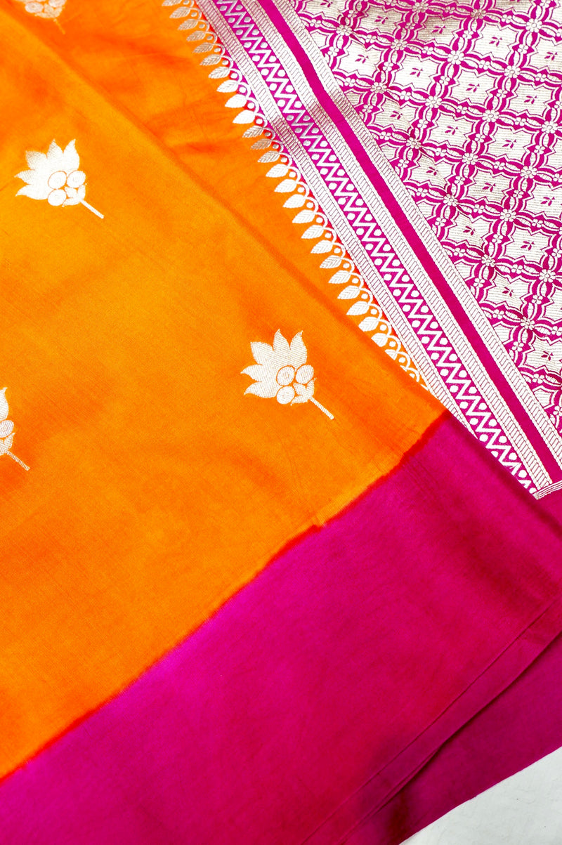 Handwoven Orange Banarasi Moonga Silk Saree