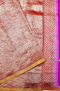 Handwoven Rose Gold Banarasi Crush Tissue Saree