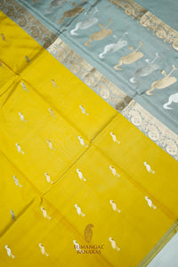 Handwoven Yellow Motif Banarasi Katan Silk Saree