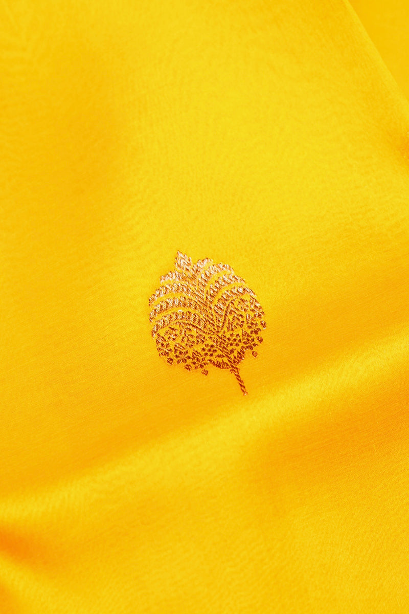 Handwoven Lemon Yellow Banarasi Kora Silk Saree