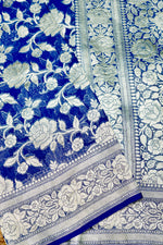 Handwoven Royal Blue Banarasi Khaddi Georgette Saree