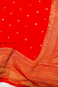 Handwoven Red Banarasi Crepe Khaddi Silk Saree