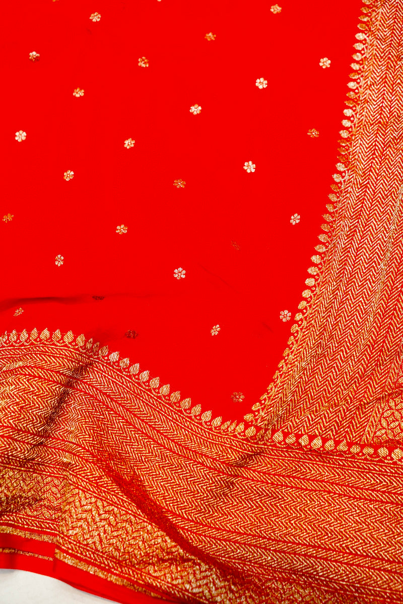 Handwoven Red Banarasi Crepe Khaddi Silk Saree