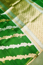 Handwoven Parrot Green Banarasi Organza Saree