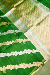 Handwoven Parrot Green Banarasi Organza Saree
