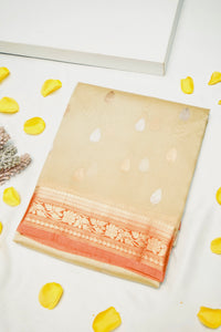 Handwoven Cream Banarasi Kora Silk Saree