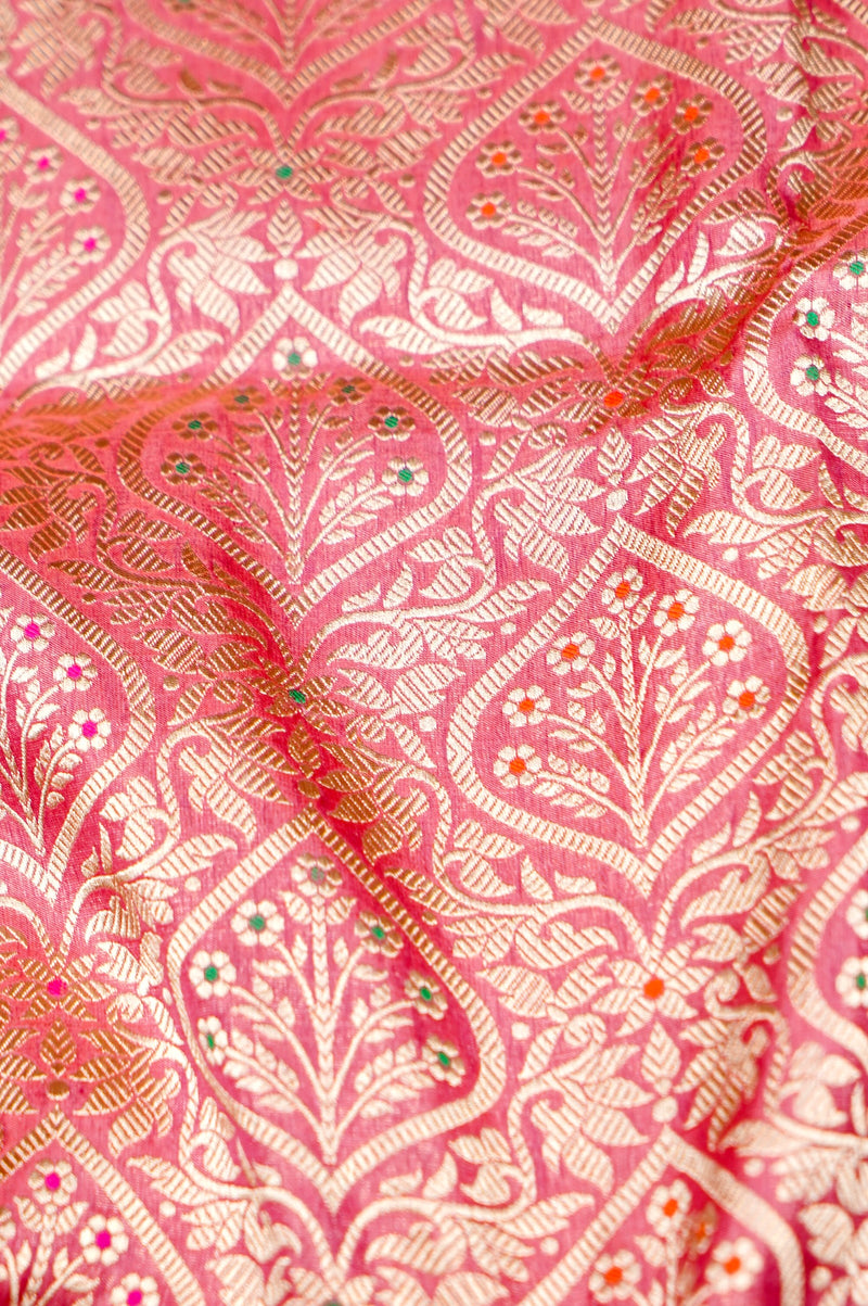 Handwoven Pink Meenakari Kadhwa Banarasi Katan Silk Saree