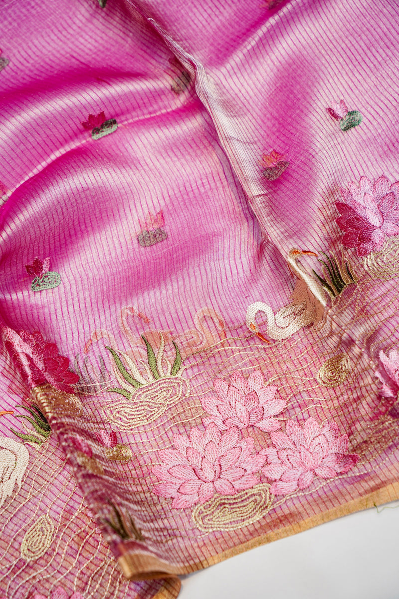 Designer Lavender Pink Tissue Silk  Suit