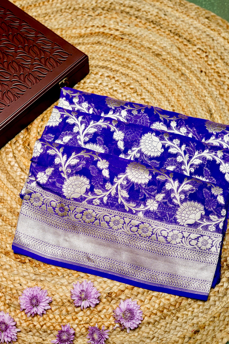 Handwoven Purple Banarasi Khaddi Georgette Saree